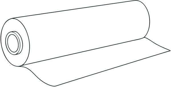A simple black line drawing of a roll of material or sheet material on a plain white background.