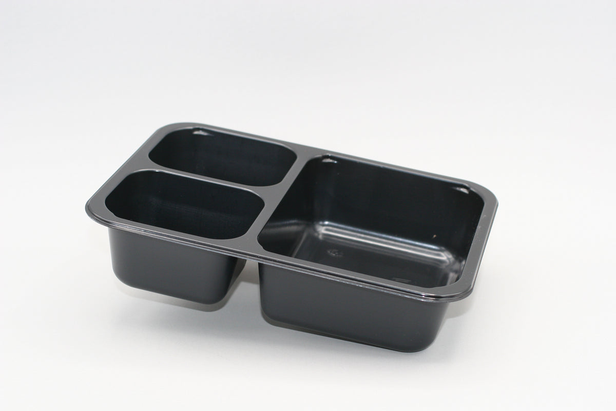 3-Compartment #3 High Impact CPET Tray, Black