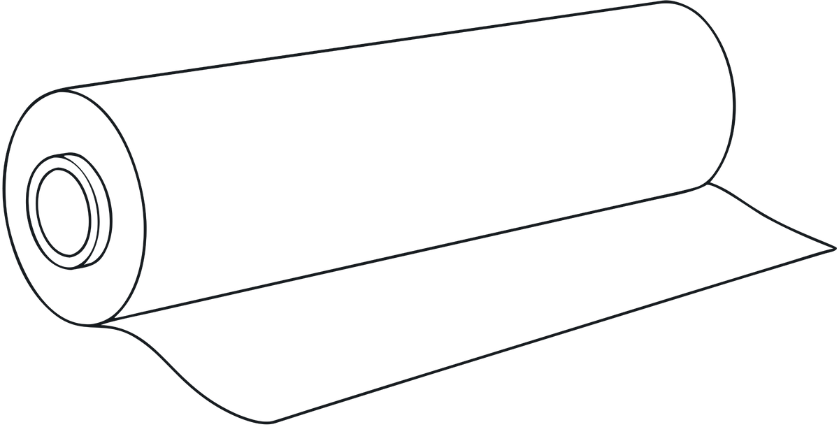 A simple black line drawing of a roll of material or sheet material on a plain white background.
