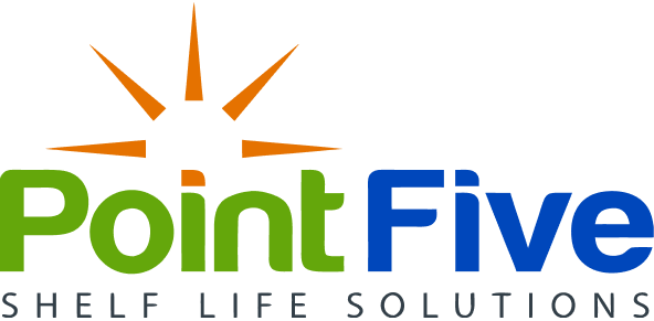 The logo for Point Five Shelf Life Solutions, featuring an orange burst icon above the text 'Point Five' in green and blue, with 'SHELF LIFE SOLUTIONS' in smaller gray text below, all on a white background.